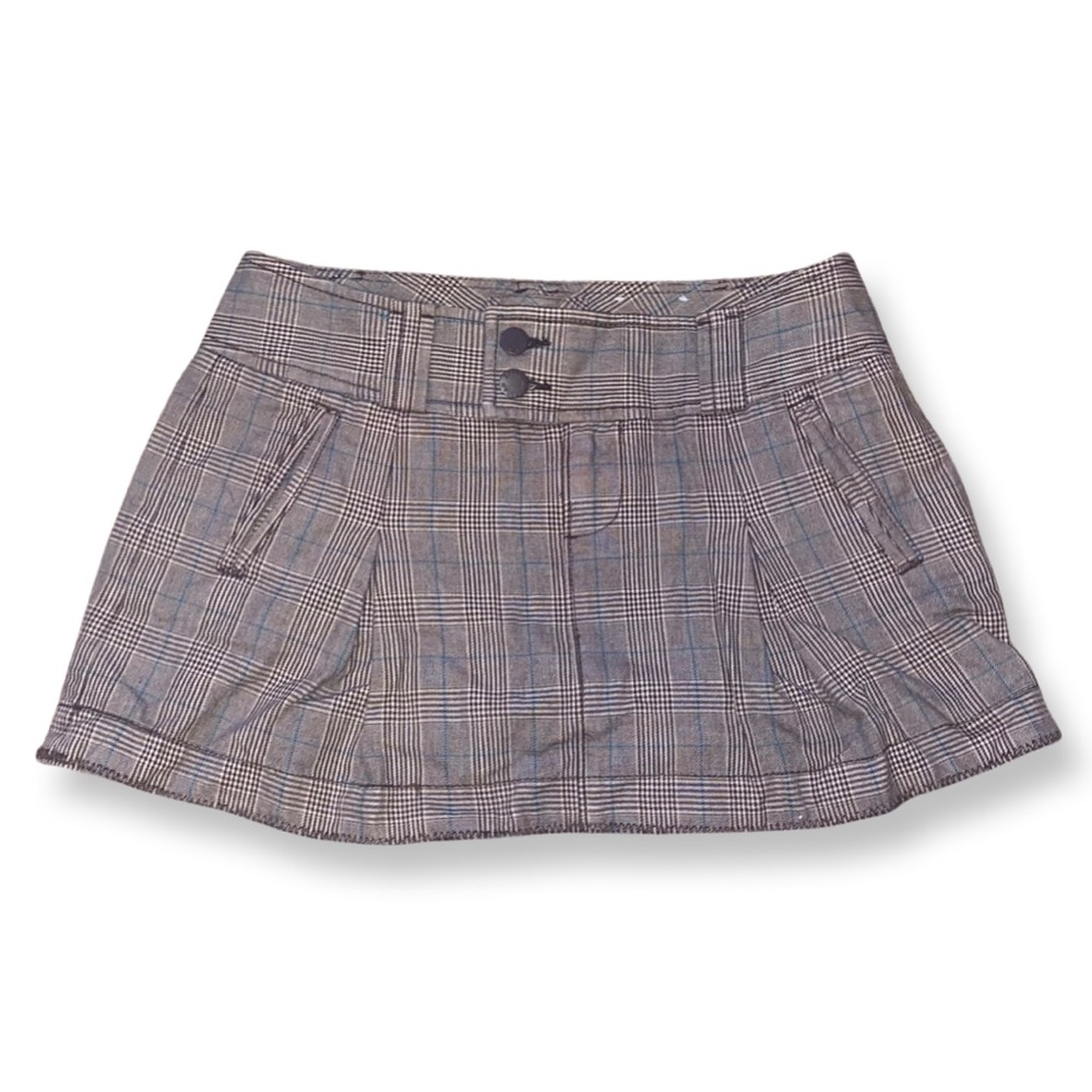 American Eagle Outfitters brown plaid houndstooth jean mini skirt y2k